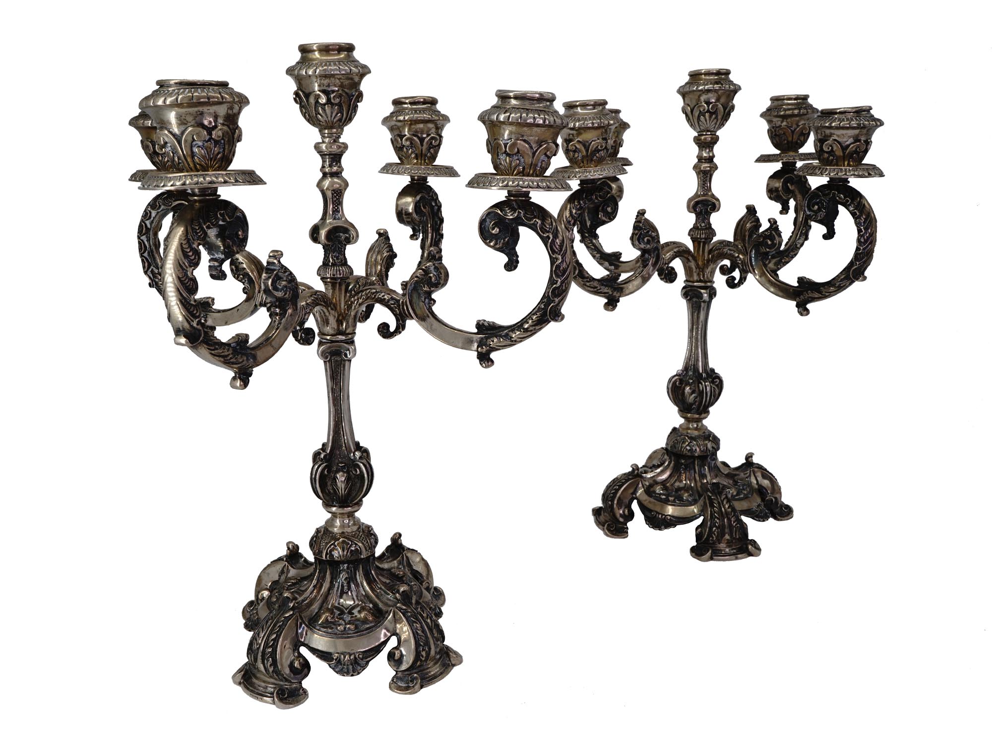 ANTIQUE 19 C SILVER CAST PORTUGUESE CANDELABRAS PIC-1